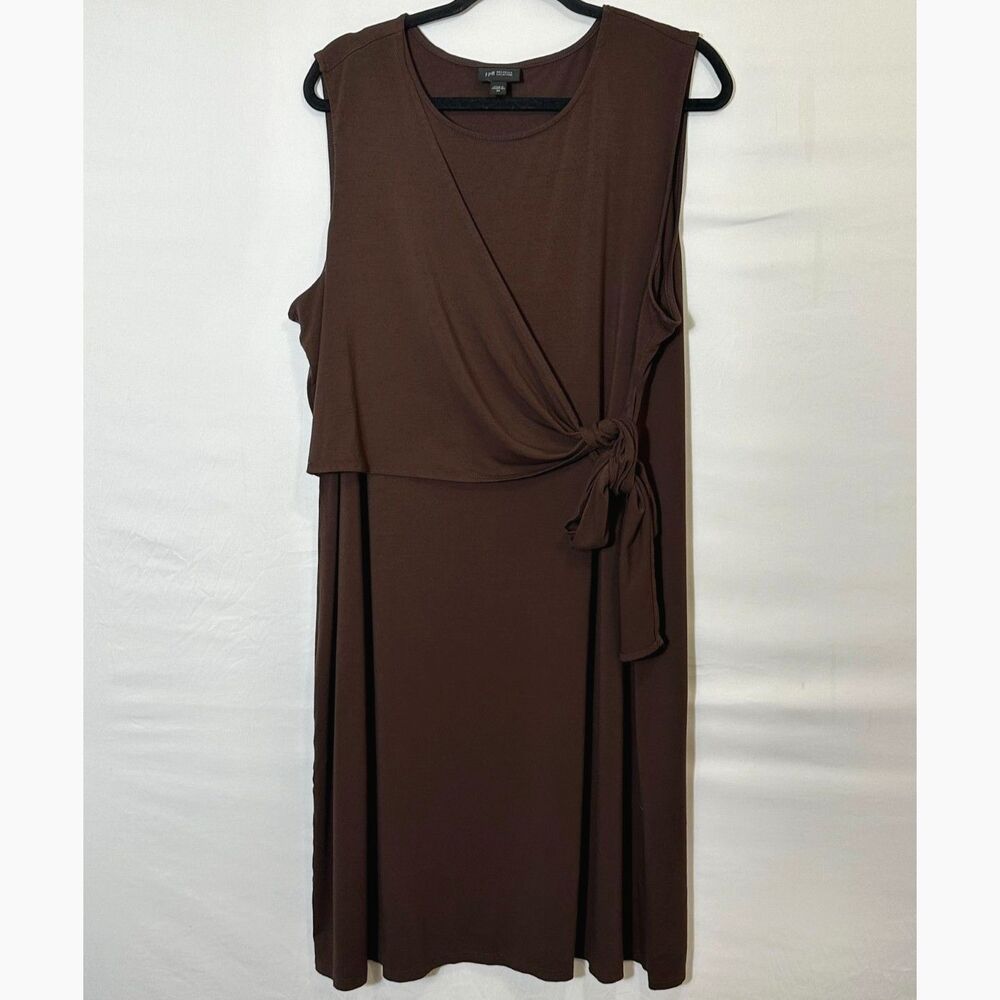 J. Jill Wearever Tie-Waist Dress Plus Size 2X Sleeveless Stretchy Kona Brown